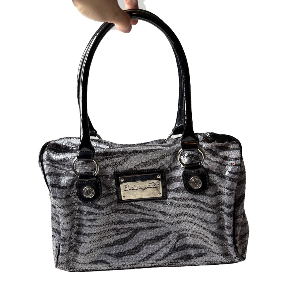 Betsey Johnson Silver and Black Zebra Satchel